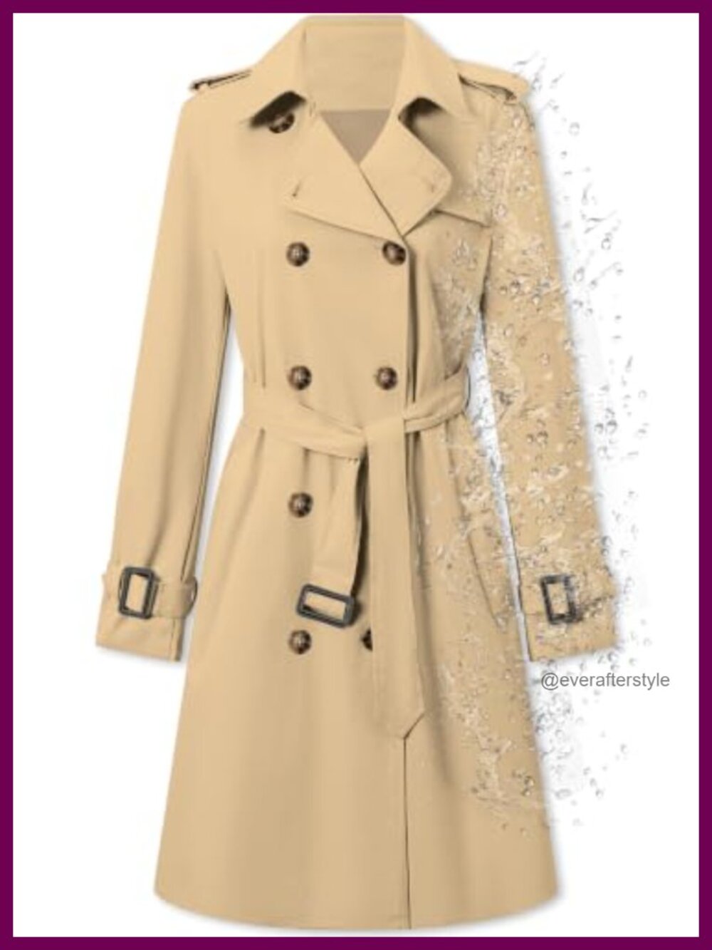 Women's Double Breasted Water-repellent Trench Coat with Belt